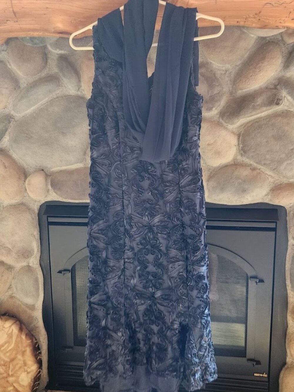 Alex Evenings Dark Navy Evening Dress with Chiffon Scarf - Size 4!